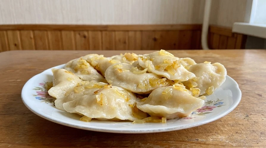 Вареники с картошкой — Нежные, мягкие вареники из заварного теста с картофельной начинкой и жареным 