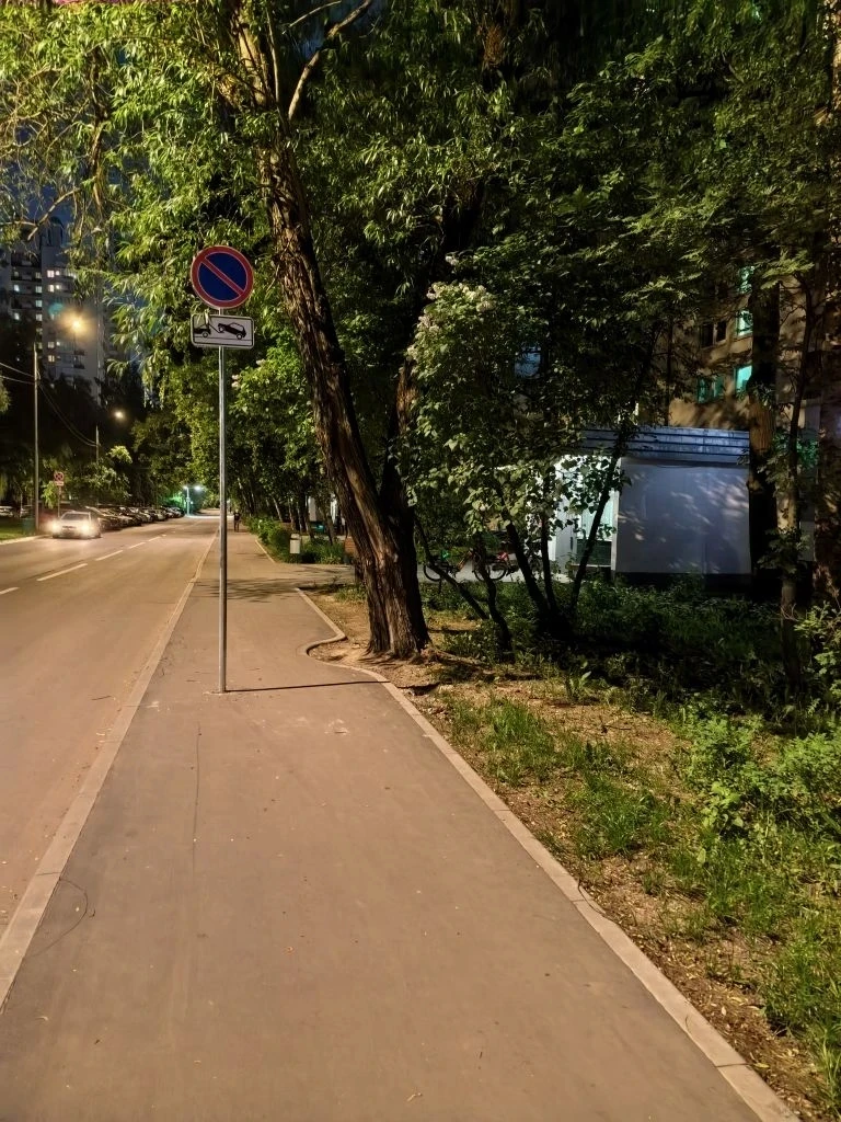 К теме о столбах посередине дорог. На улице Абрамцевская 8А вырос знак прямо на пешеход...