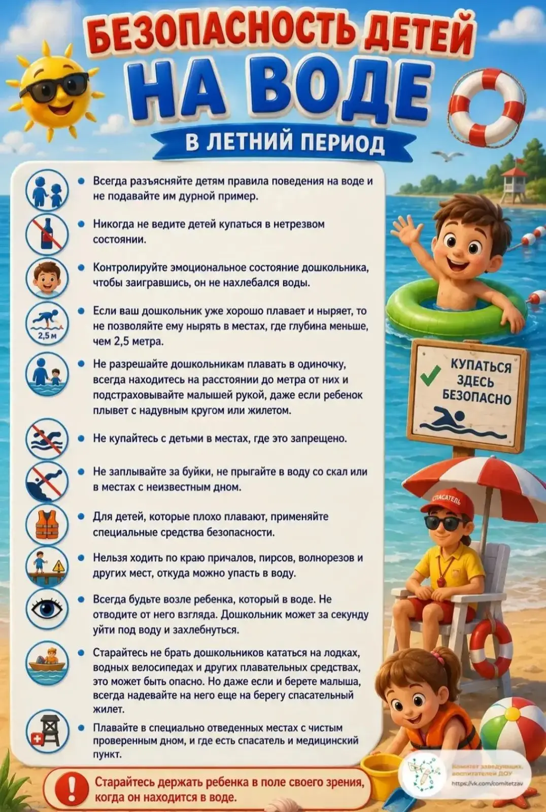 Всегда разъясняйте детям правила поведения на воде .