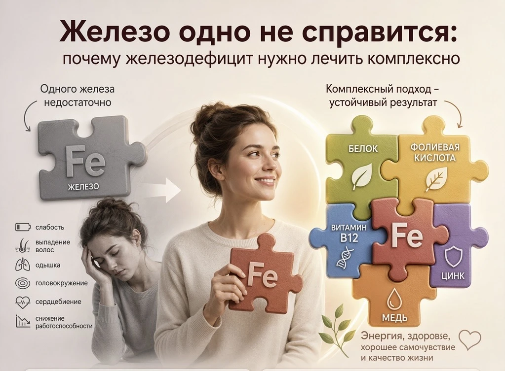 Железо одно не справится: почему дефицит нужно лечить комплексно 🙌  Железодефицит - одна из самых ча
