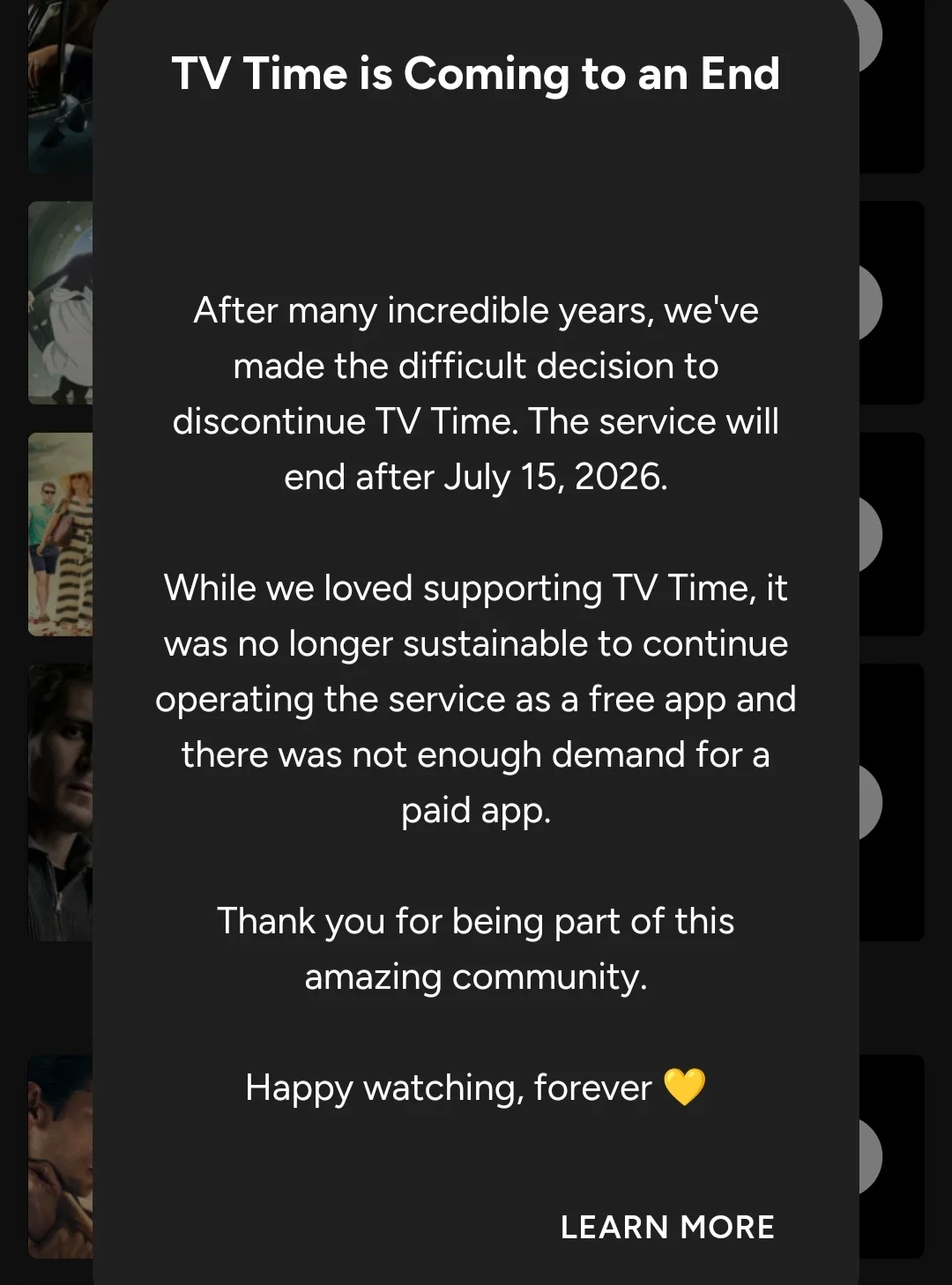 Печальная новость о трекере сериалов TV Time – с 15 июля сервис прекратит своё существо...