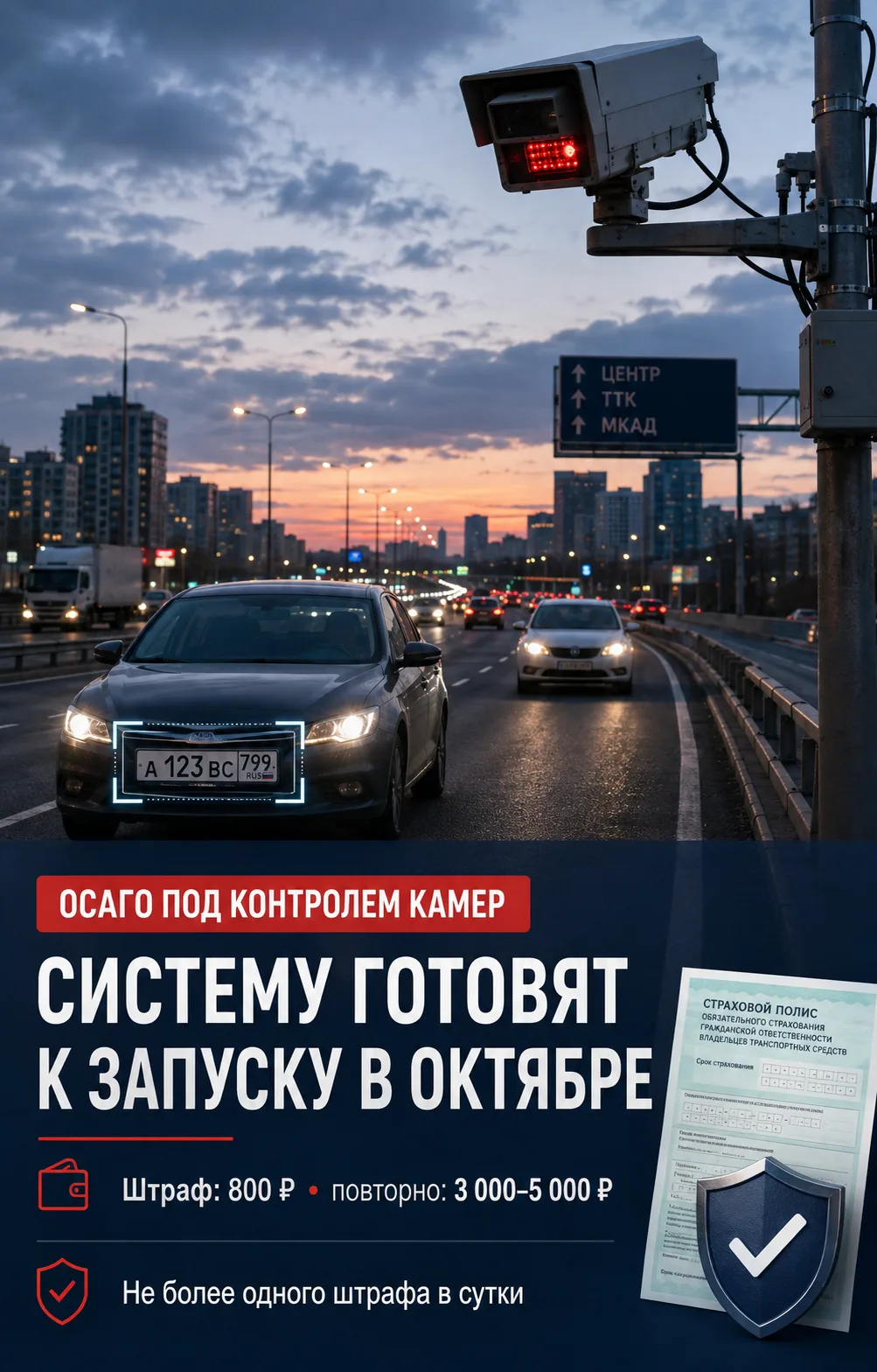 🚘 Камеры начнут искать автомобили без ОСАГО