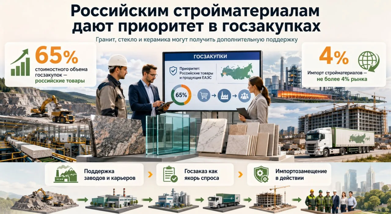Власти обсуждают расширение национального режима на госзакупки гранита, стекла и керами...