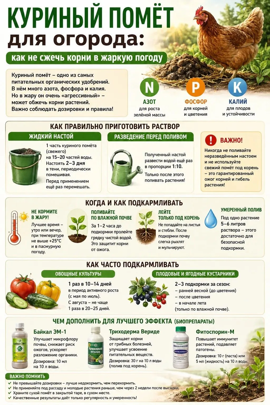 Куриный помёт для огорода как не сжечь корни в жаркую погоду