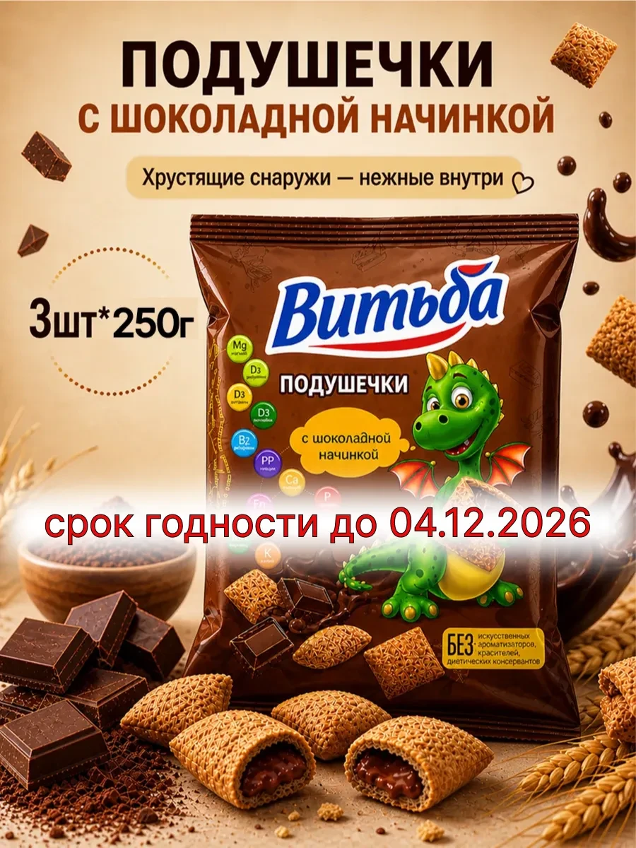 ⚡️ 75,5%   | Подушечки Готовый сухой завтрак с начинкой 3шт**250г