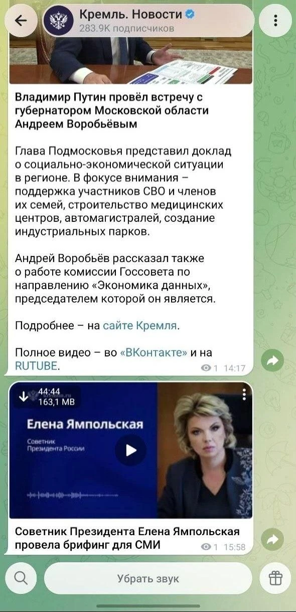 Телеграм-канал Кремля продолжает функционировать в тг.

 Отмечается, что сегодня журналисты общались