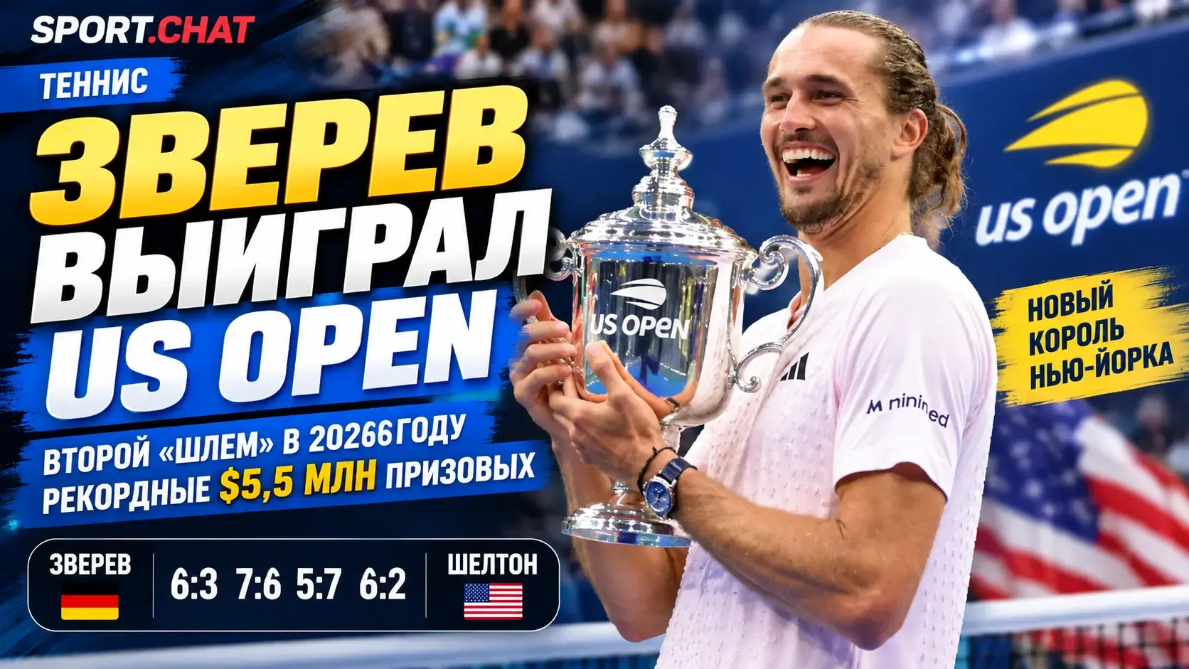 Александр Зверев выиграл US Open и взял второй «Шлем» в 2026 году