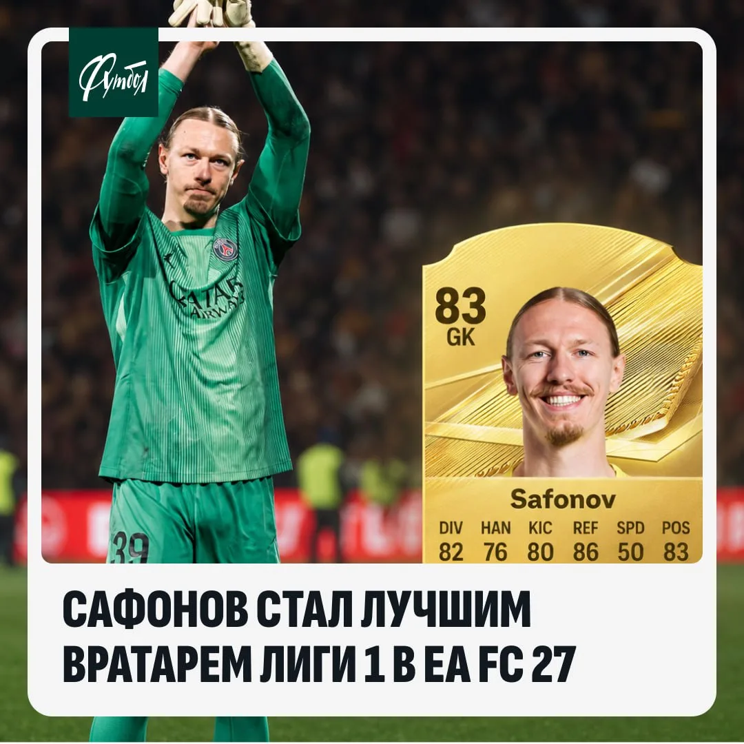 🔥 Сафонов стал лучшим вратарем Лиги 1 в EA Sports FC 27.