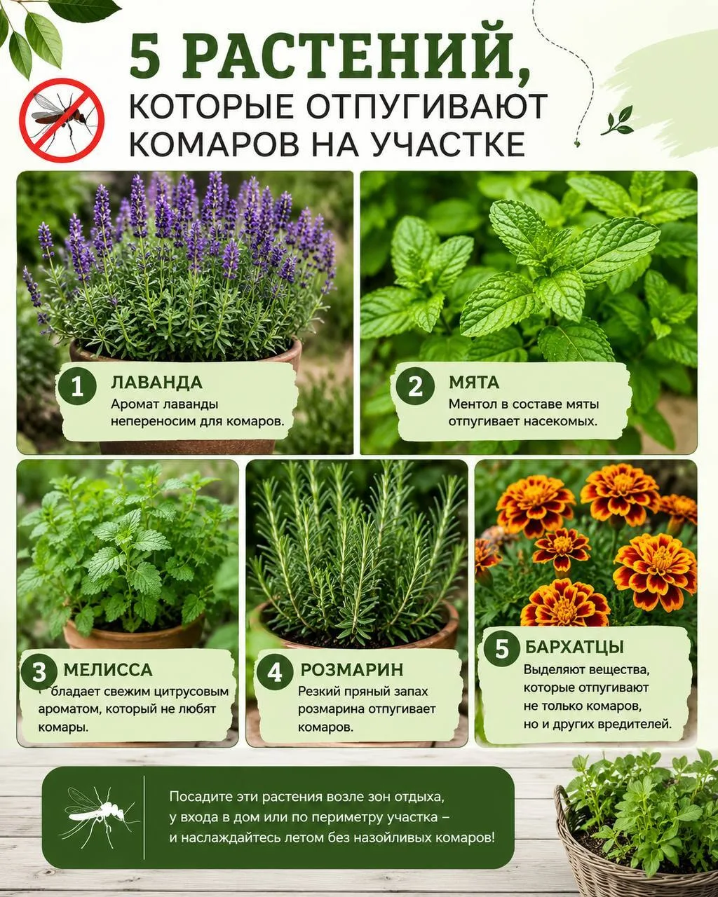 🌿 5 растений, которые помогут отпугнуть комаров