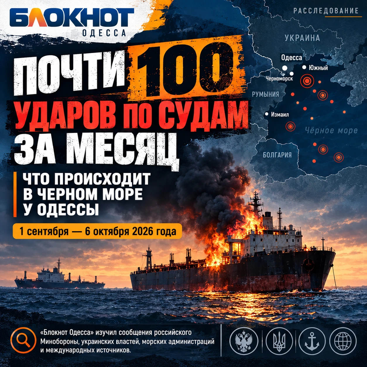 🌊 Почти 100 ударов за пять недель: что происходит с судами в Чёрном море