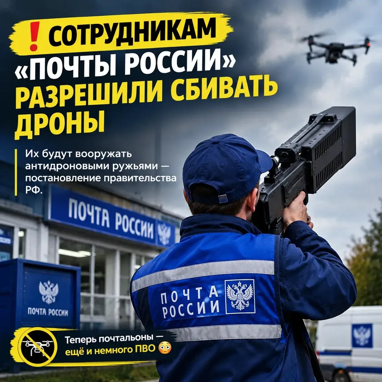 🤭Сотрудникам «Почты России» разрешили сбивать дроны