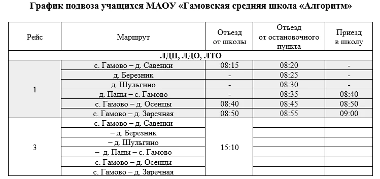 график подвоза на время летней площадки (ЛДП,ЛДО, ЛТО)