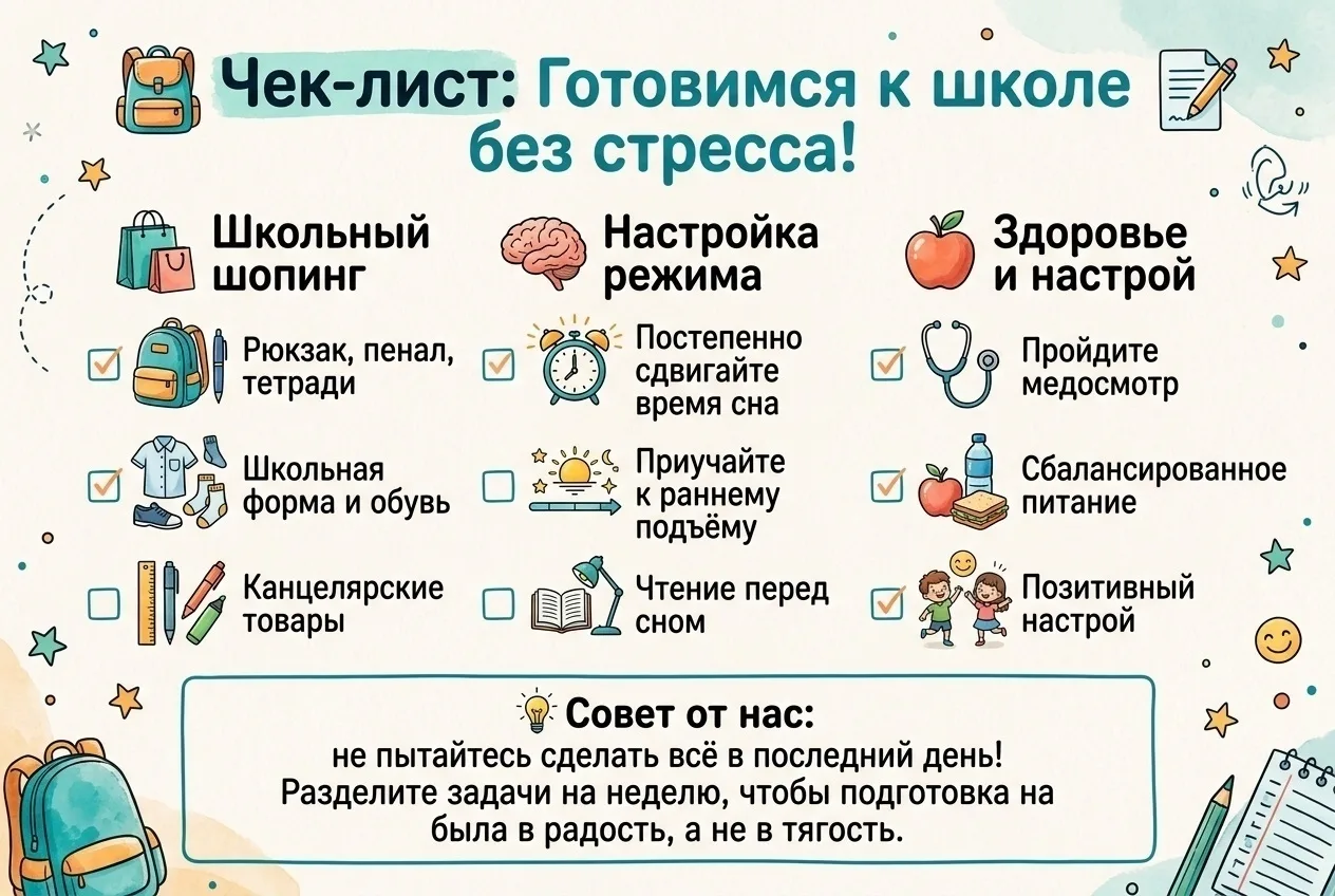 🎒 Чек-лист: Готовимся к школе без стресса! 📝