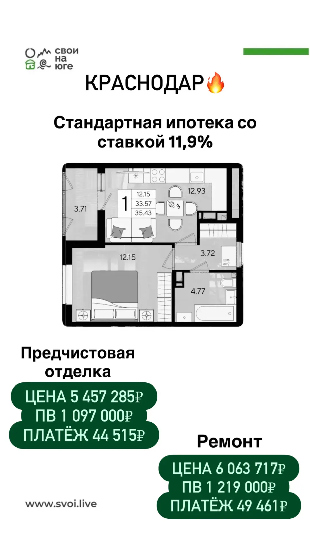 КРАСНОДАР🔥 Квартиры по стандартной ипотеке со ставкой 11,9%!  ✅ 2 школы на 1550 мест ✅ 5 детских сад