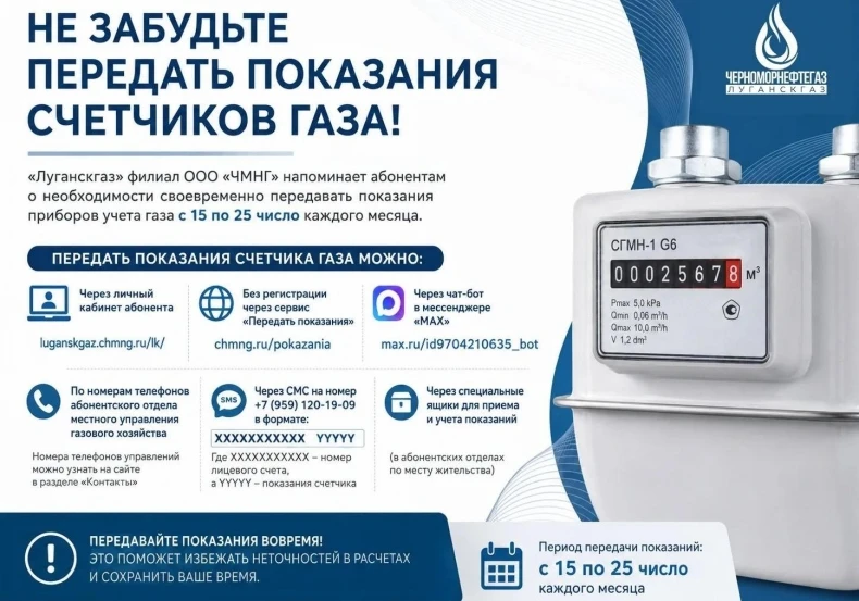 Не забудьте передать показания счетчиков газа!