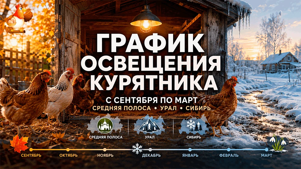 Готовый график освещения курятника с сентября по март – когда включать лампу в средней ...