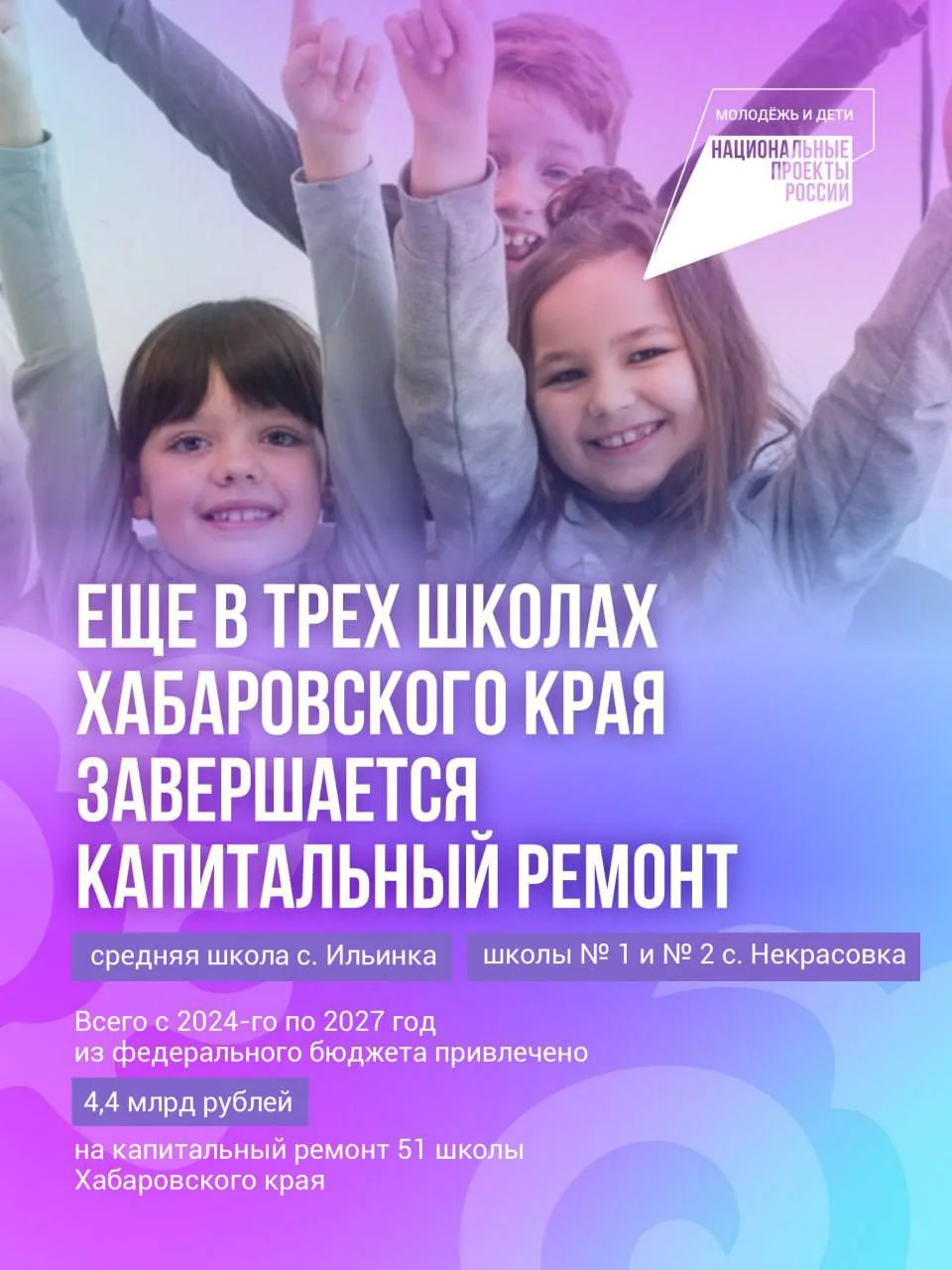 🟣Школы Хабаровского края обновляют благодаря нацпроекту «Молодёжь и дети»  Инициированный Президенто