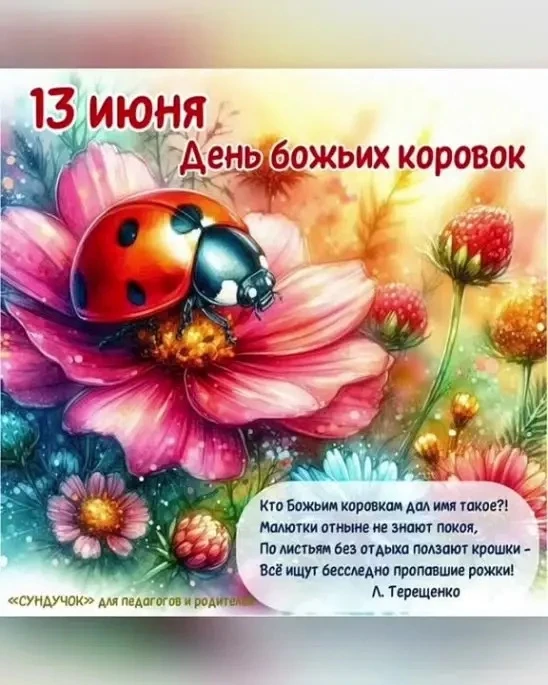 Божья коровка красива — нет слов!
…Даже красивей обычных коров.
Платьице красное в черный горох —
Вк