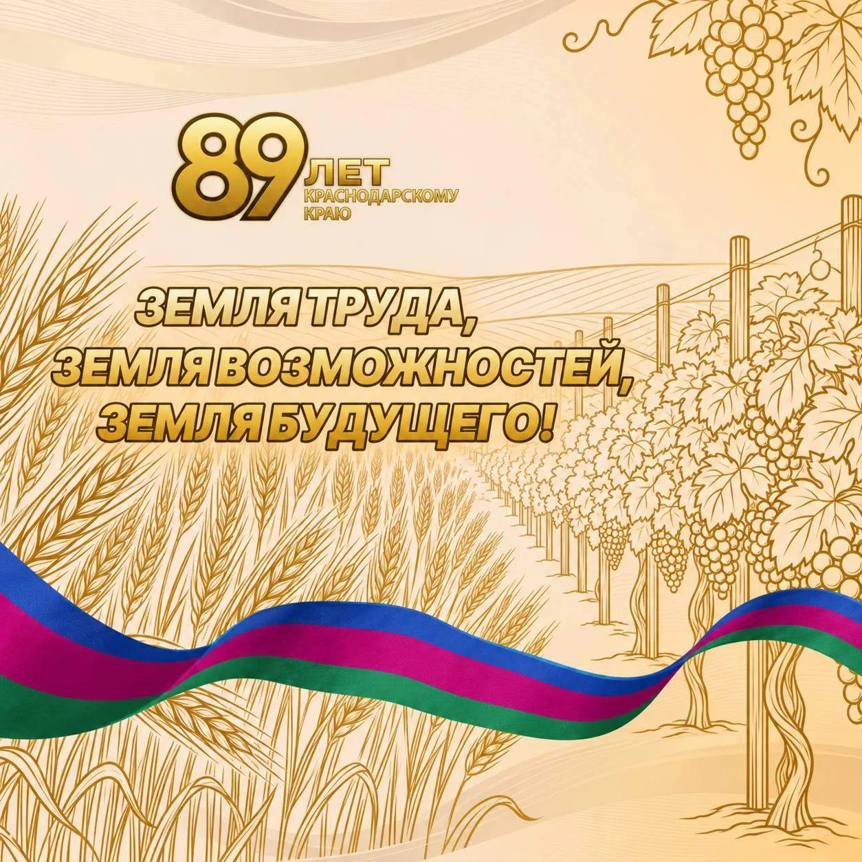 С 89‑летием, любимая Кубань! 🎉Наш край — это бескрайние поля, тёплое море, щедрая земл...