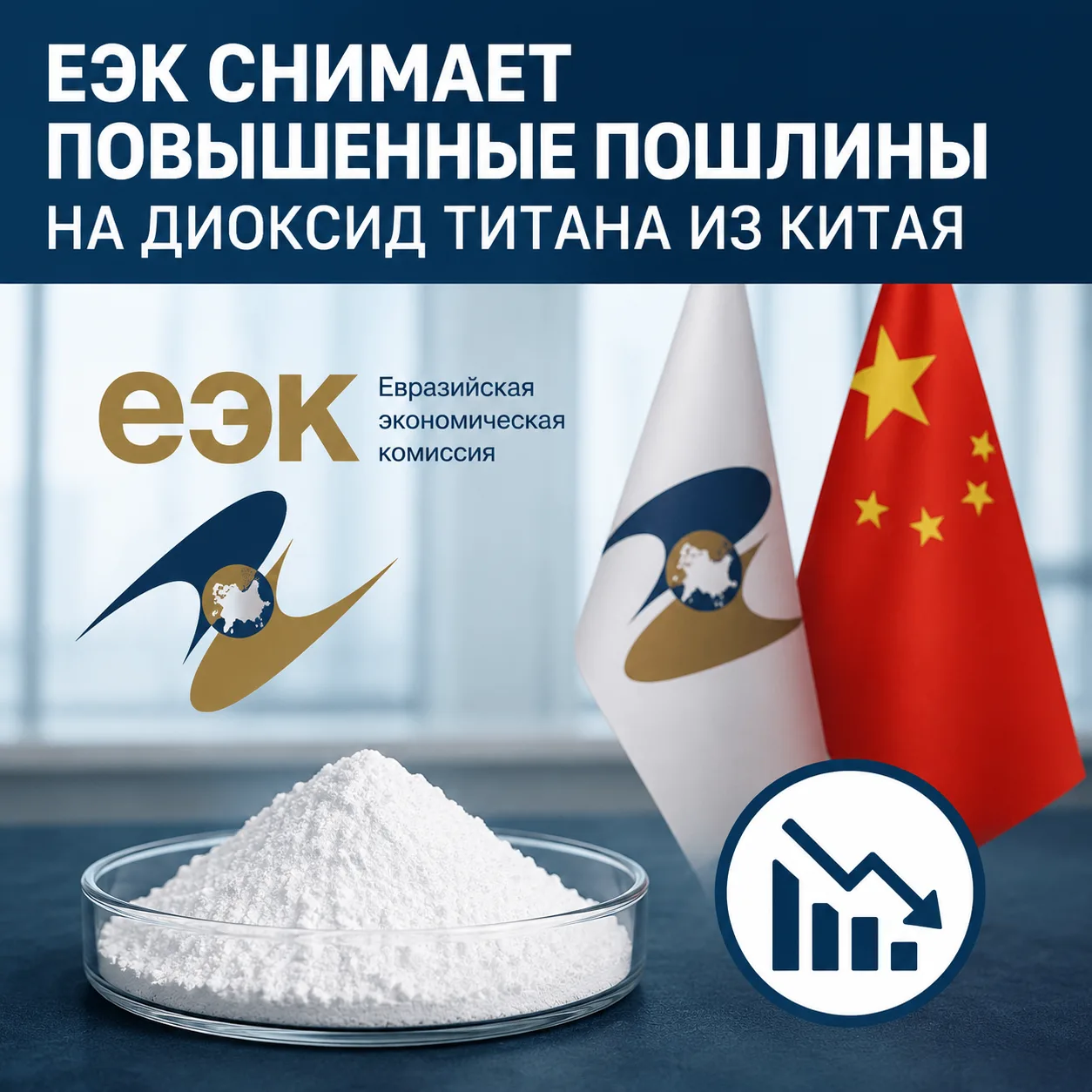 ЕЭК СНИМАЕТ ПОВЫШЕННЫЕ ПОШЛИНЫ НА ДИОКСИДА ТИТАНА ИЗ КИТАЯ