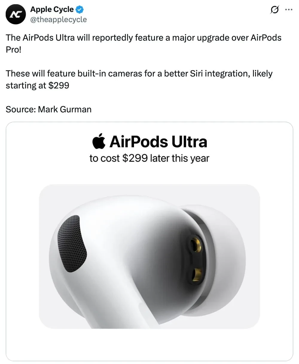 Следующие AirPods могут получить камеры. Смысл как у умных очков: можно будет задавать вопросы об ок