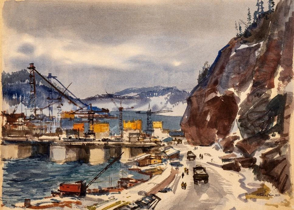 🎨Картина выходного дня – «Красноярская ГЭС строится», Владимир Богаткин, 1963 год.