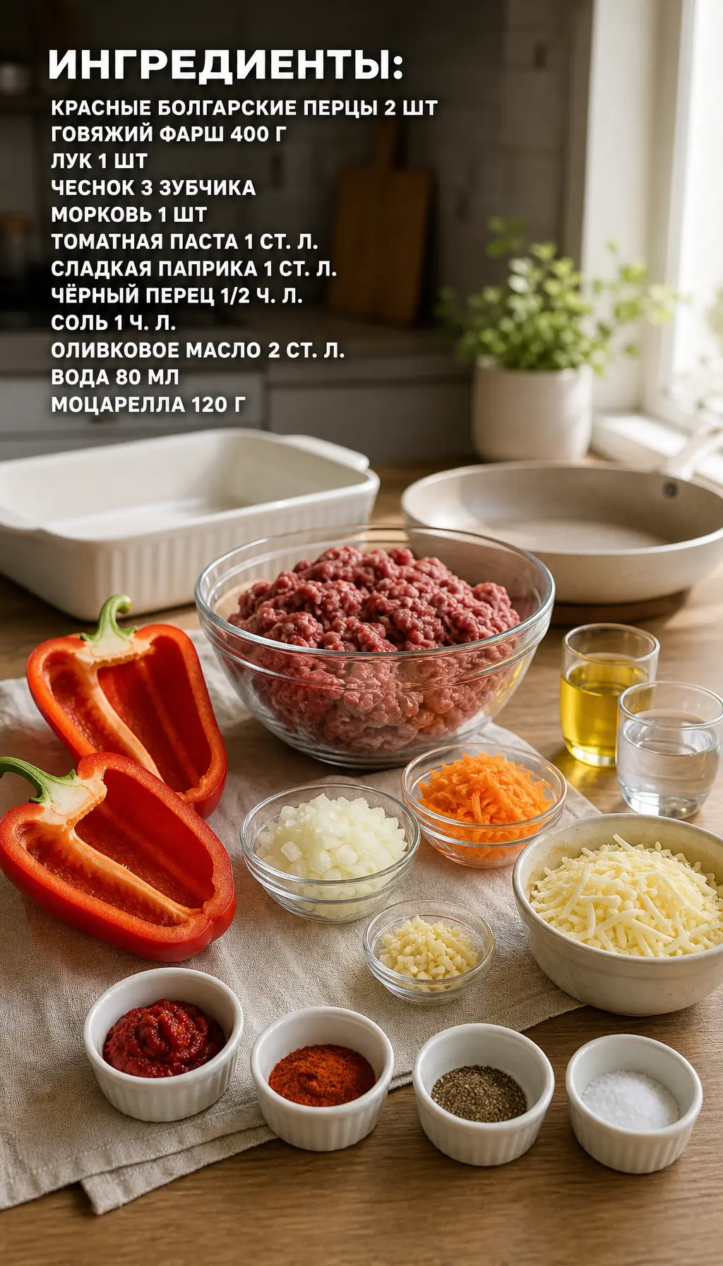 Перцы, фаршированные говядиной и моцареллой