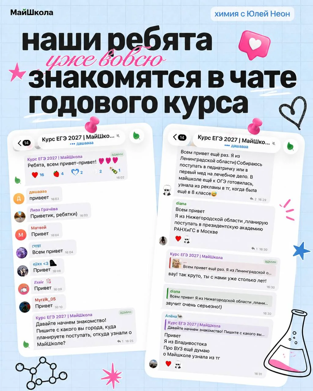 Наши ребятки уже вовсю знакомятся друг с другом в чате годового курса
