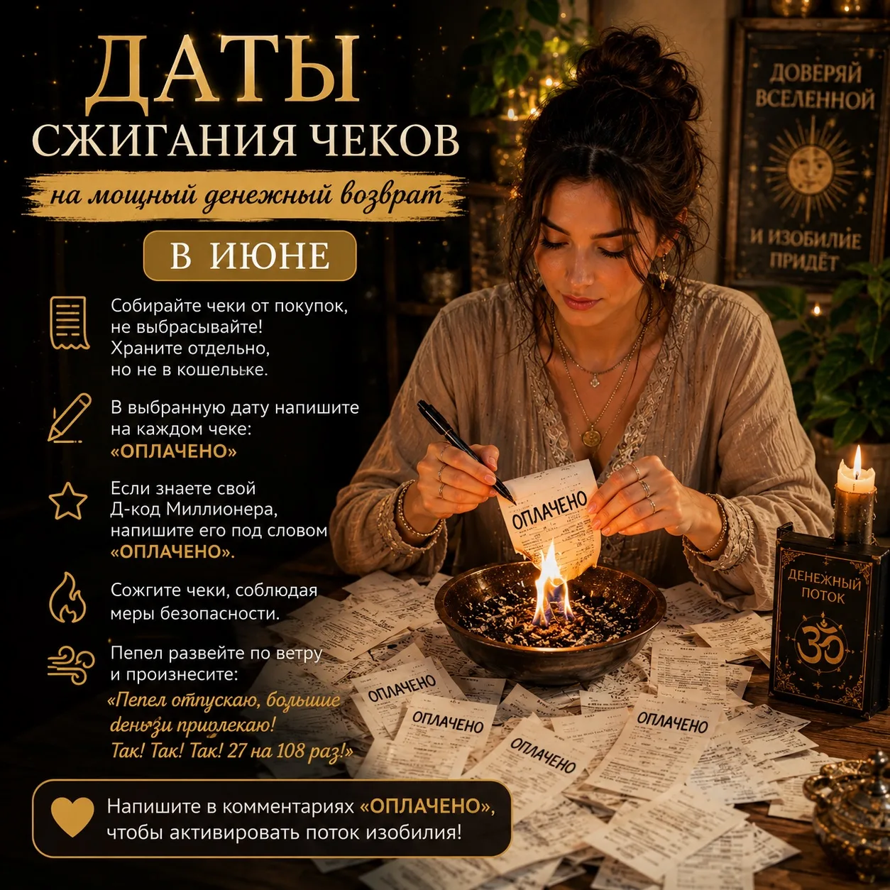 ✨ Денежные даты для сжигания чеков в июне ✨