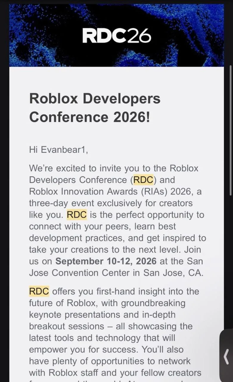🎉 Roblox начала рассылать приглашения на конференцию разработчиков