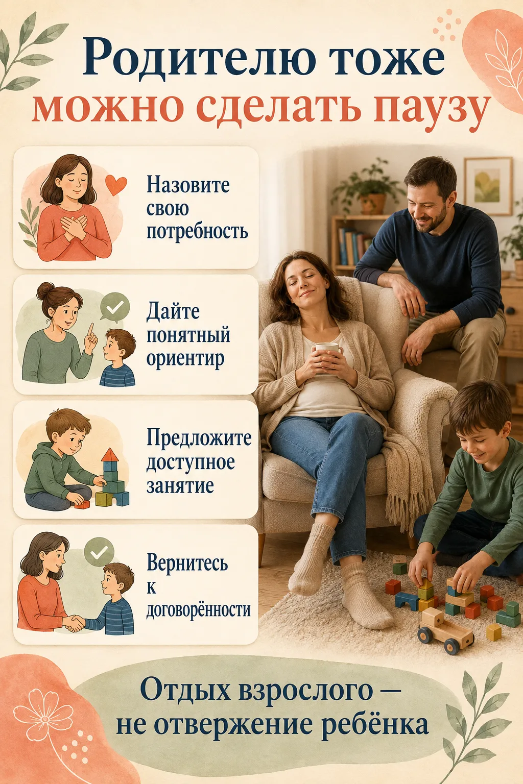 🛋️ Родителю тоже можно сделать паузу
