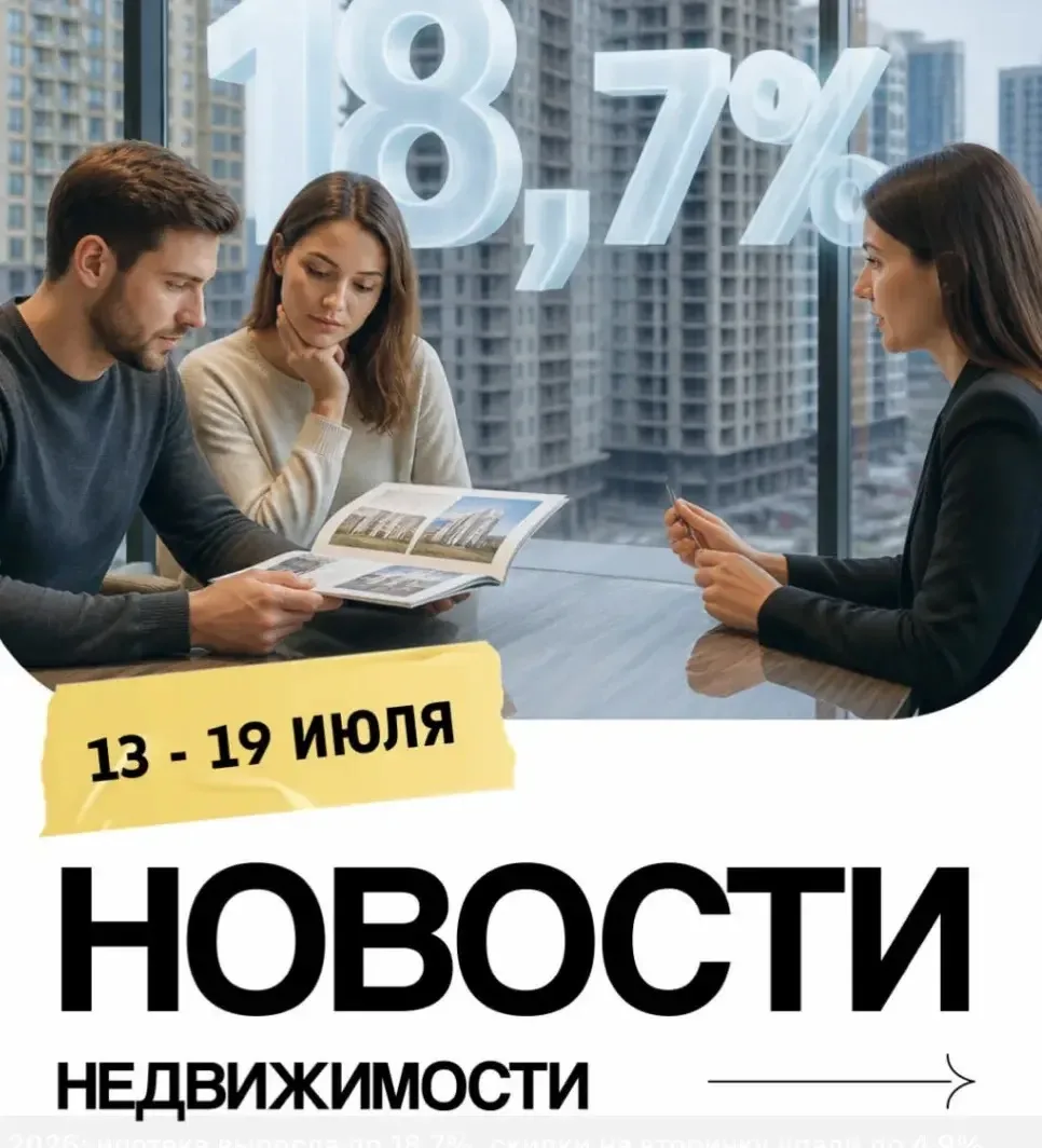 ➡ Июль 2026: ипотека выросла до 18,7%, скидки на вторичку упали до 4,9%, новостройки прибавят до 6%

