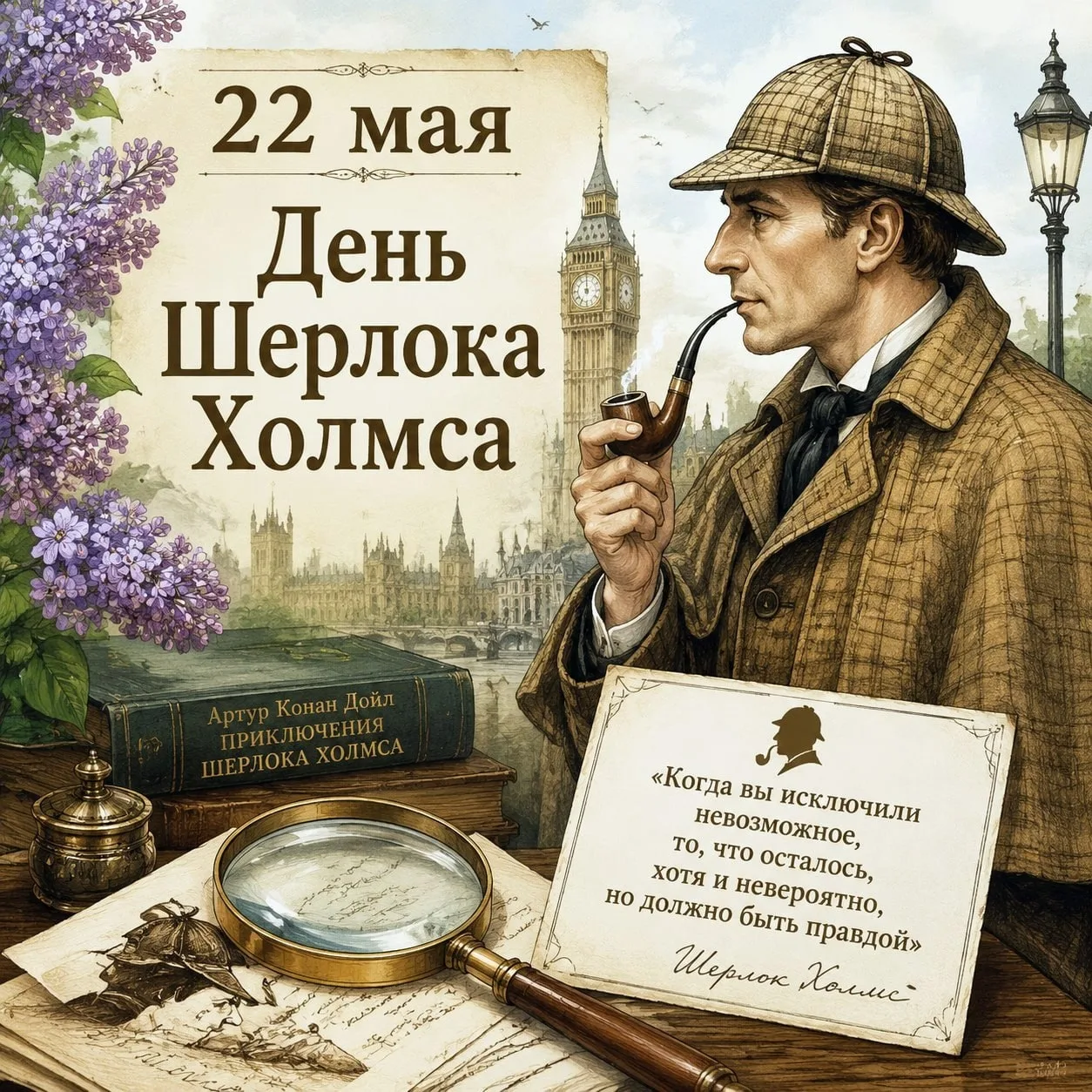 🕵️‍♂️✨ 22 мая — День Шерлока Холмса ✨📚  Сегодня поклонники детективов по всему миру отмечают День — 