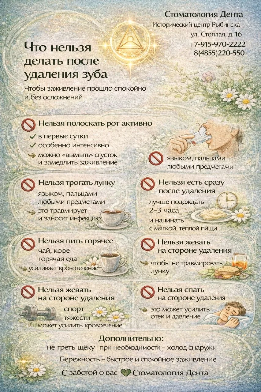 🌿 Что нельзя делать после удаления зуба