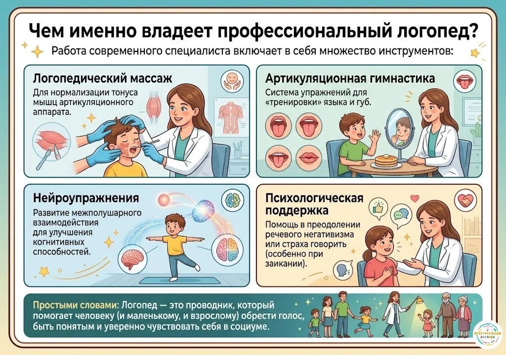 Чем именно владеет профессиональный логопед.