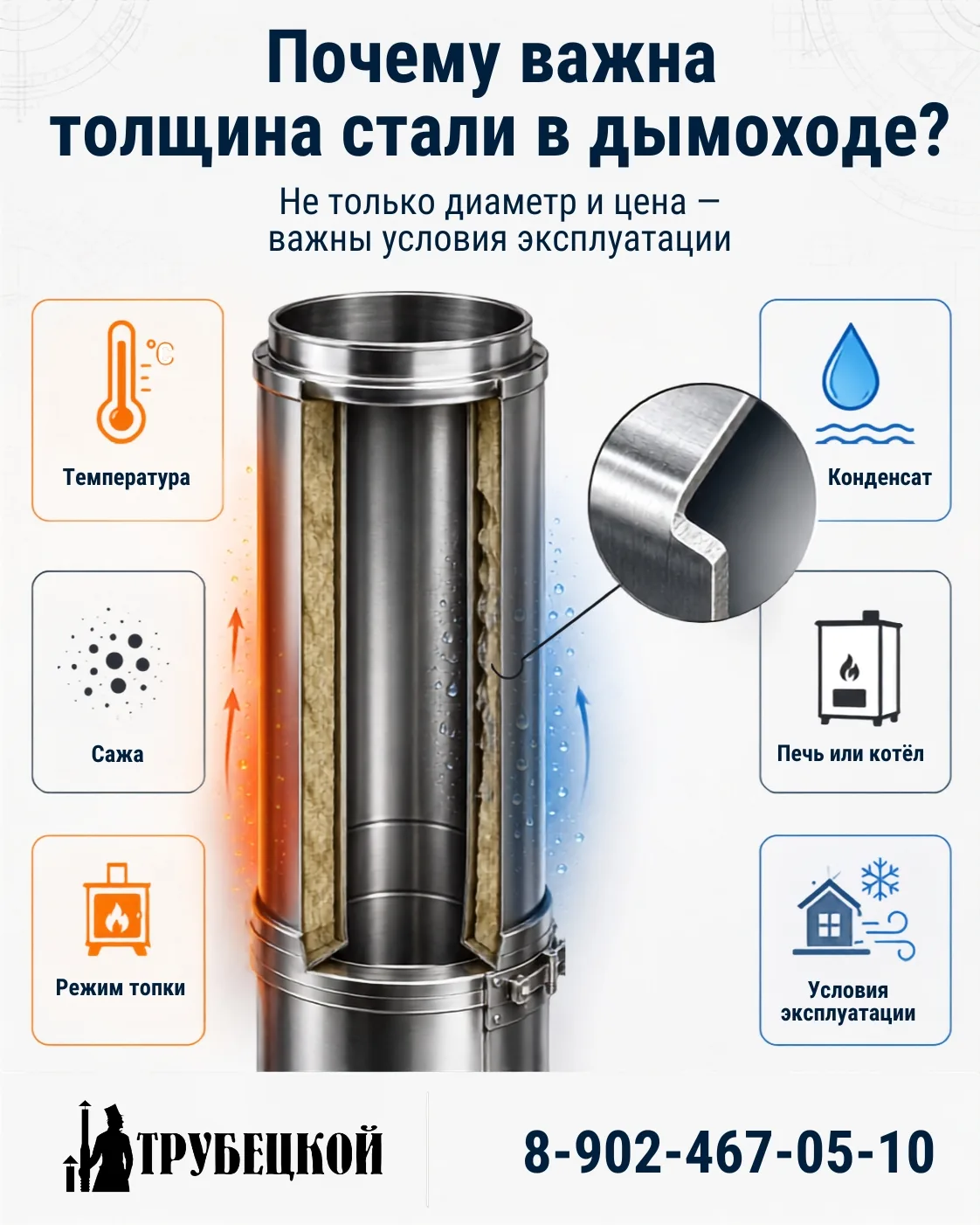 🔥 Почему в дымоходе важна толщина стали

Когда человек выбирает дымоход, он обычно смотрит на диа
