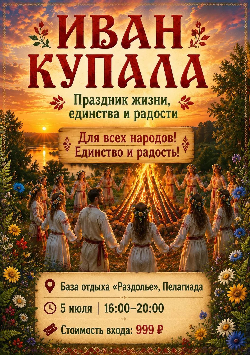 КУПАЛА: ПРАЗДНИК ЖИЗНИ И ЕДИНСТВА!

5 июля база отдыха «Раздолье» (с. Пелагиада) распахнет двери для