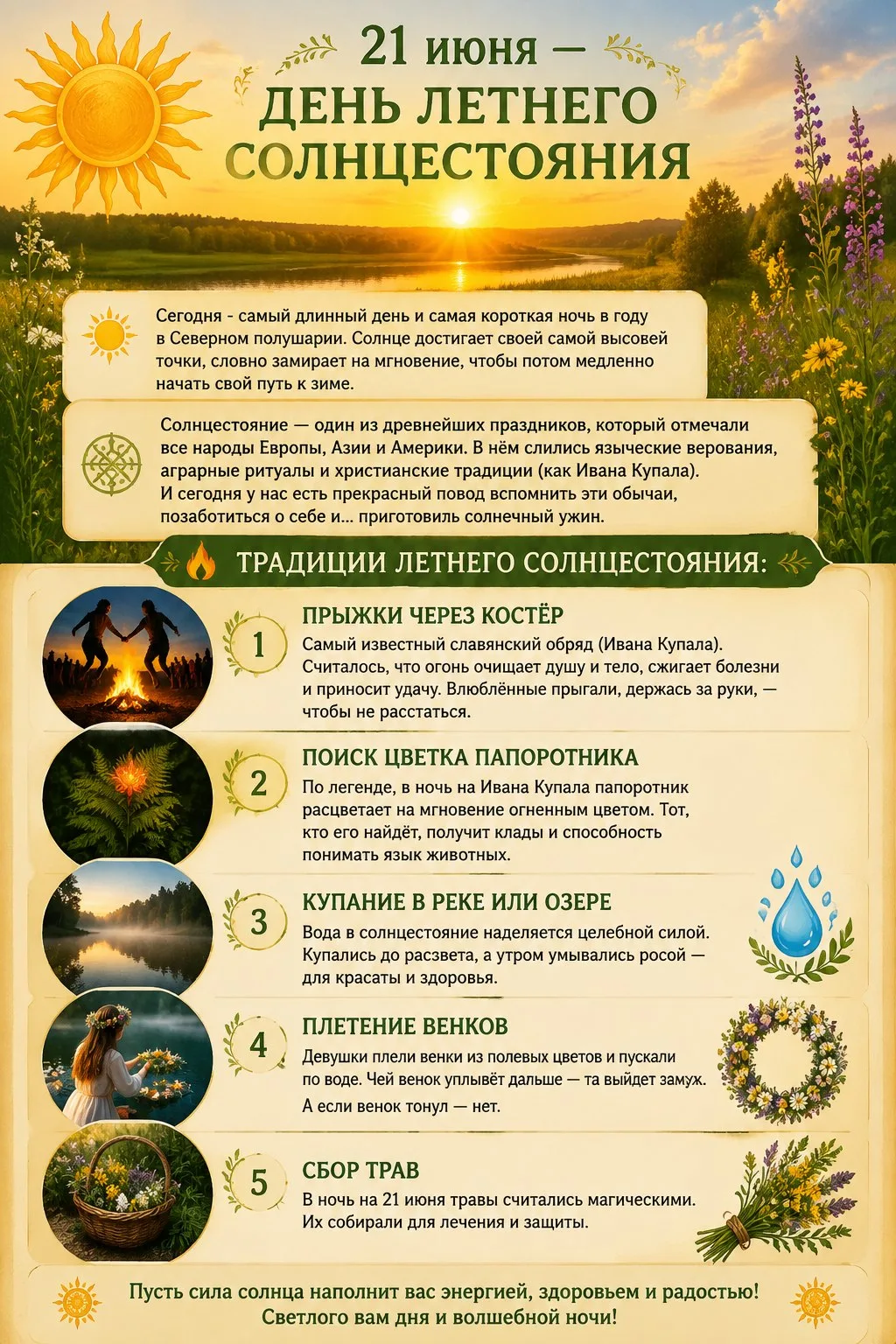 Сегодня — день летнего солнцестояния! 🌞

Наши предки считали этот день магическим и наполненным осо