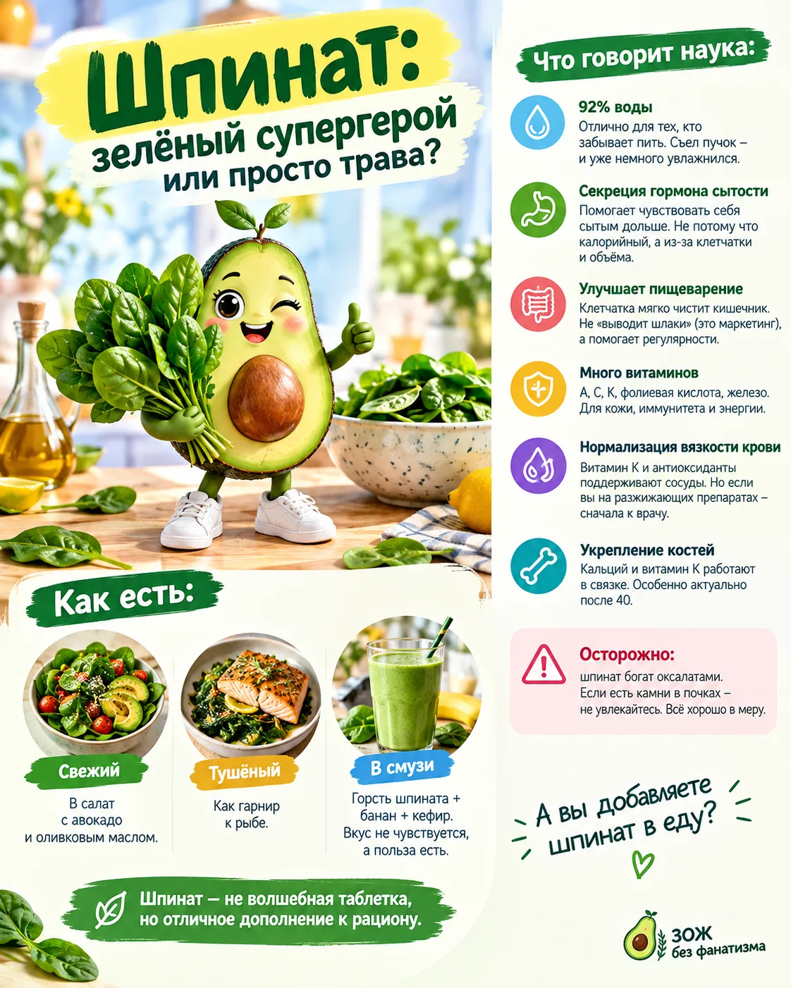 Шпинат: зелёный супергерой или просто трава?