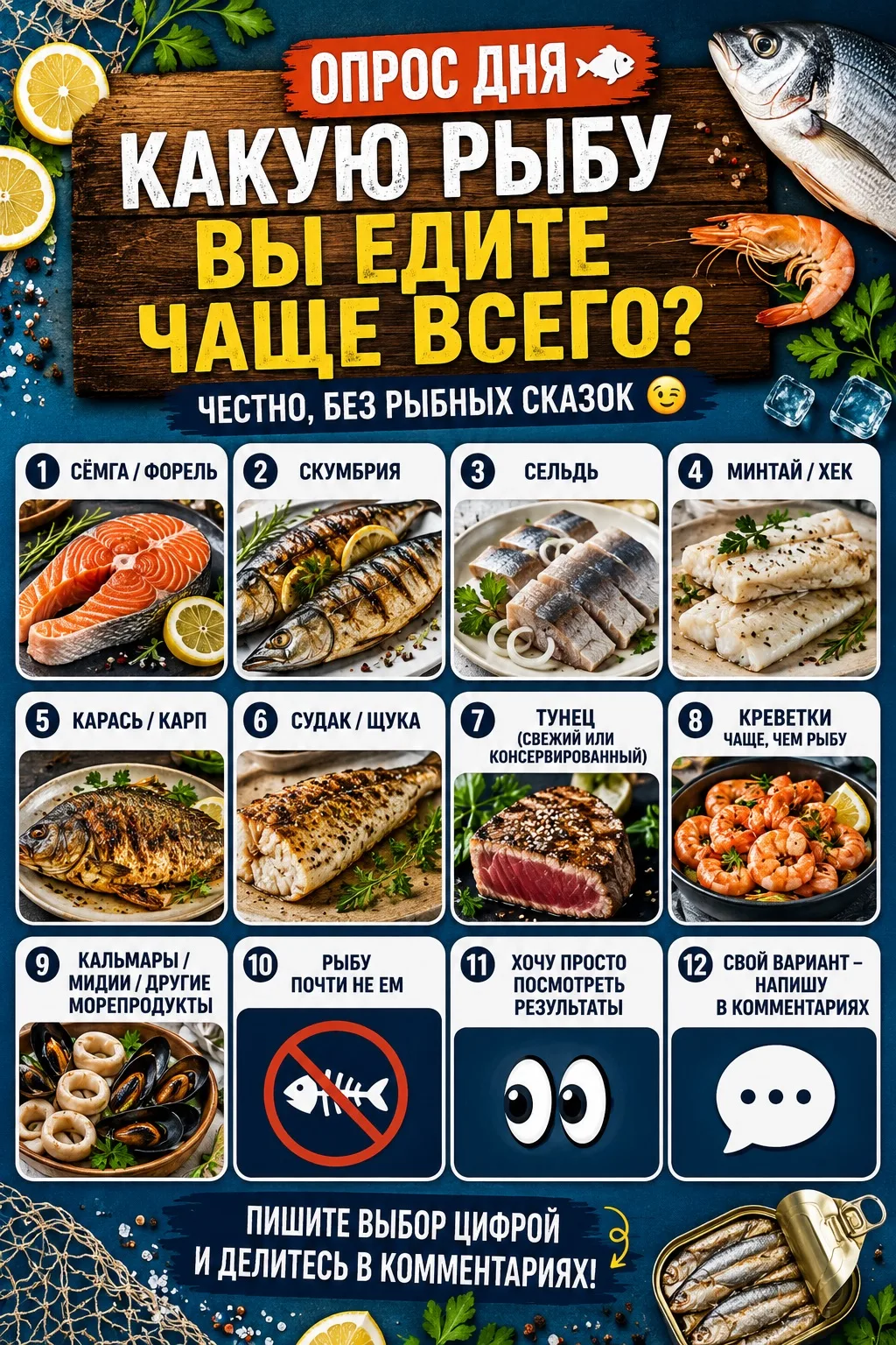 🐟 С историей «красной рыбы» разобрались. А теперь честно:
🐟 Какую рыбу вы едите чаще всего?

– 🐟 