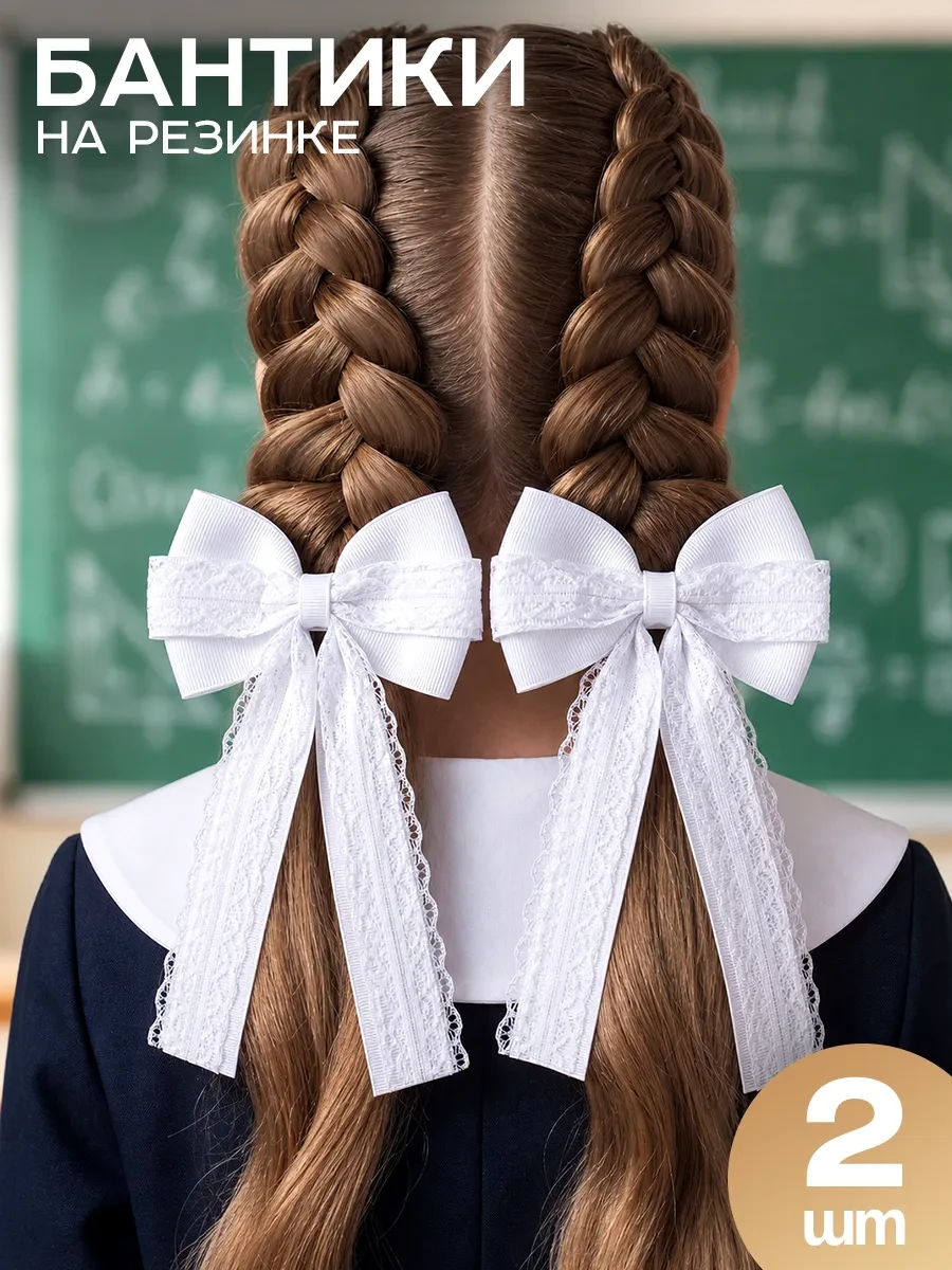 ⚡️ Бантики для волос белые на резинке школьные, HairBee