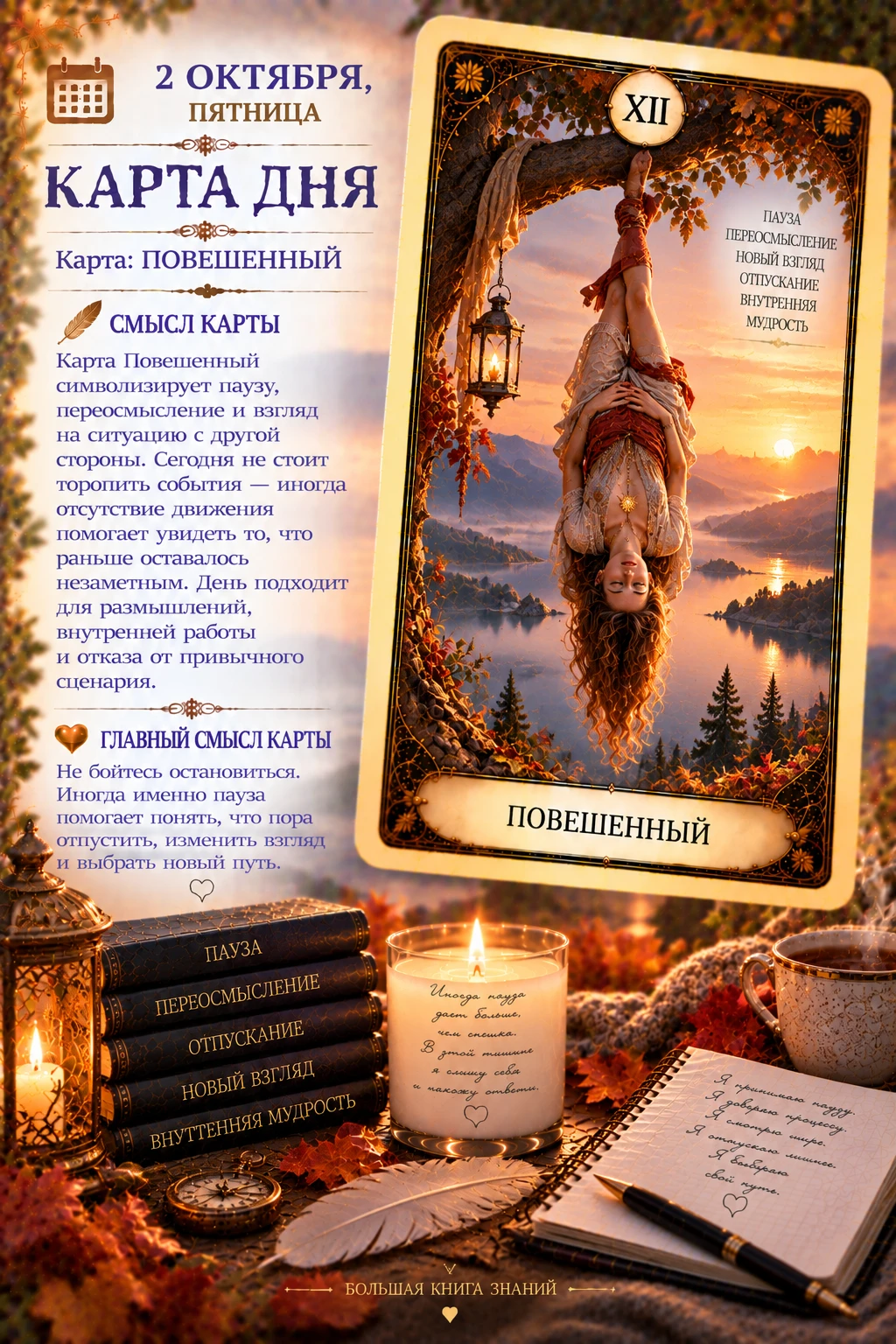 📅 2 октября, пятница — карта дня: Повешенный 🪶