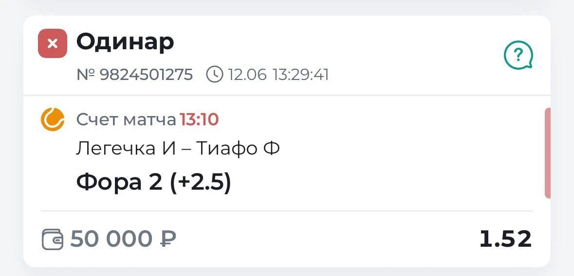 ✖️Имеем просадку по бесплатной ставке 

Ожидание было на плотную борьбу: Тиафо уже выигрывал Штутгар