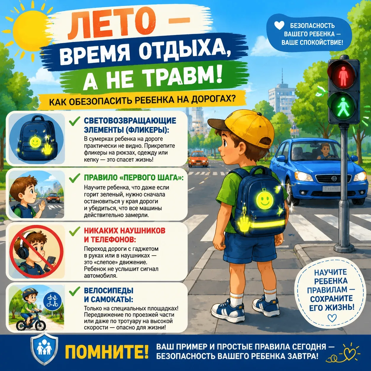 ☀️ Лето — время отдыха, а не травм! Как обезопасить ребенка на дорогах?