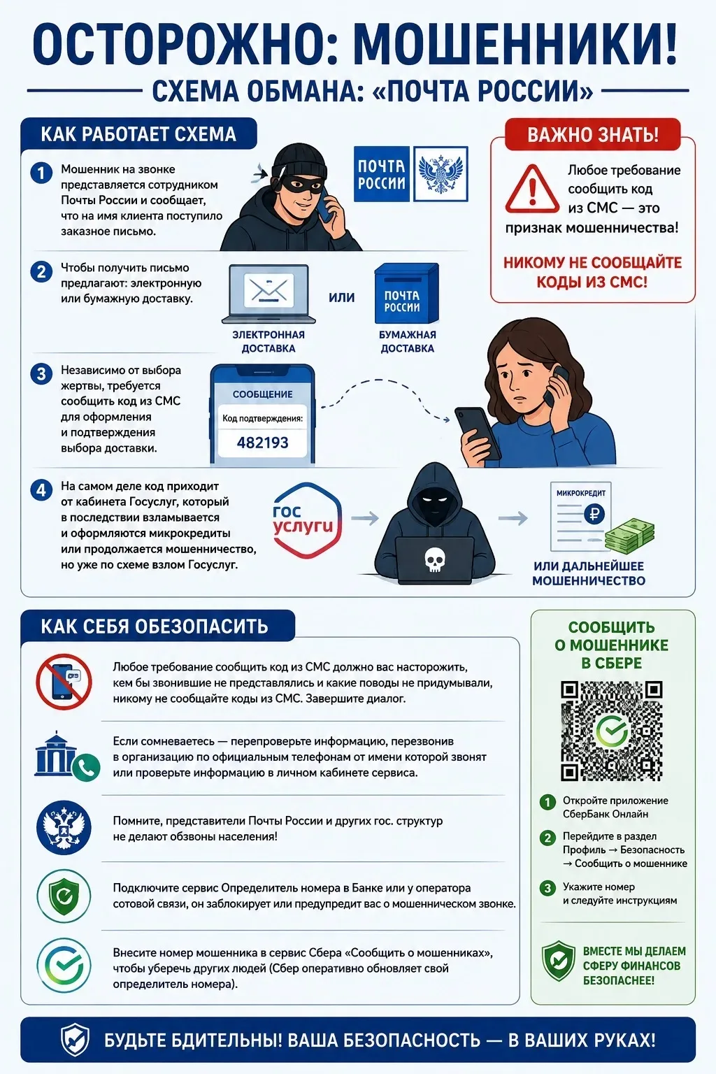 Осторожно: мошенники под видом «Почты России»! 🛑
Вам пришло SMS или письмо: «У вас заказное письмо/