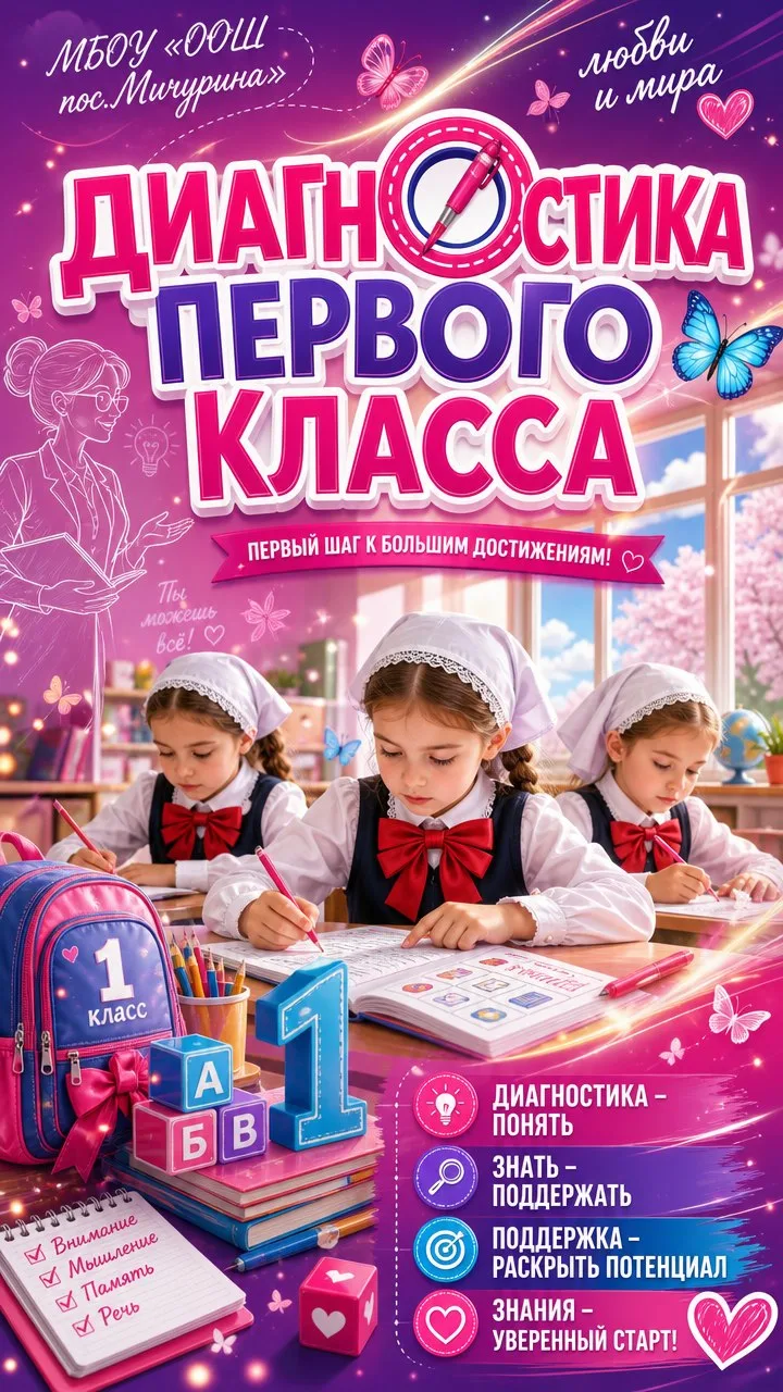 📝 Сегодня в нашей школе прошла входная диагностика для учащихся 1 класса!
