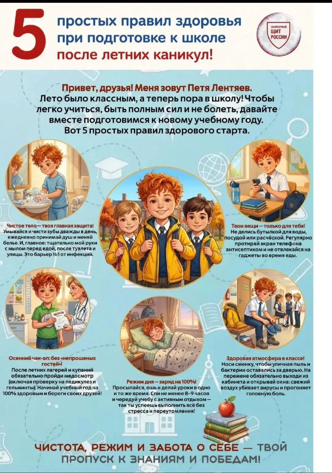 Пять правил здоровья при  подготовки к школе!✨✨✨