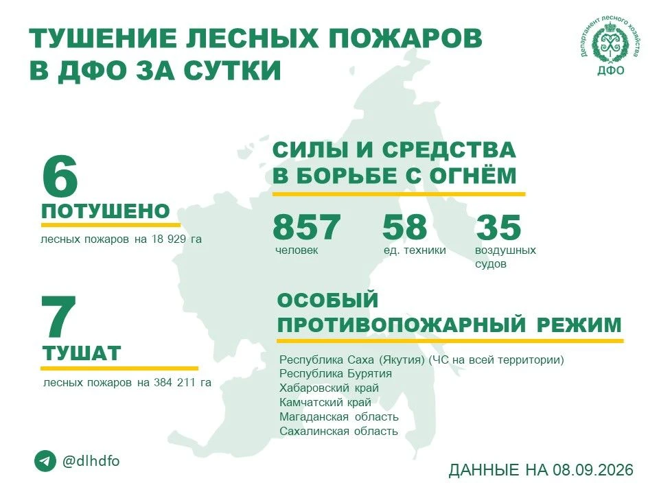🧑‍🚒За прошедшие сутки в регионах ДФО потушено 6 лесных пожаров, продолжается тушение ...