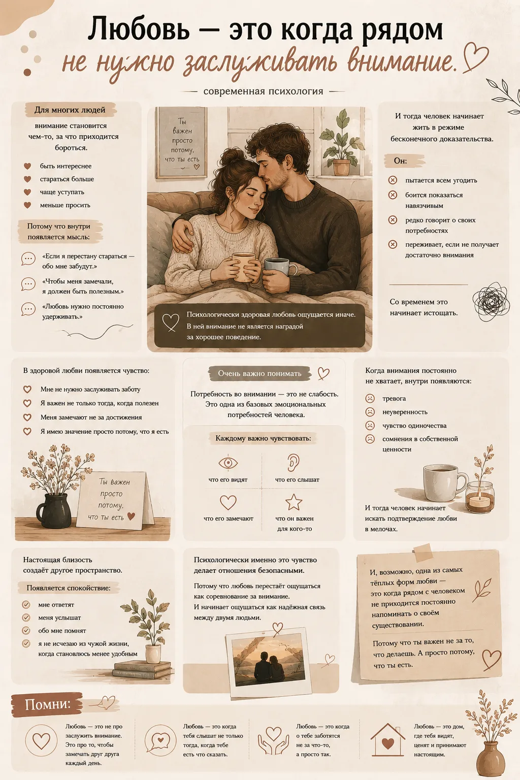 ✨ «Любовь — это когда рядом не нужно заслуживать внимание.»
— современная психология
Для многих люде
