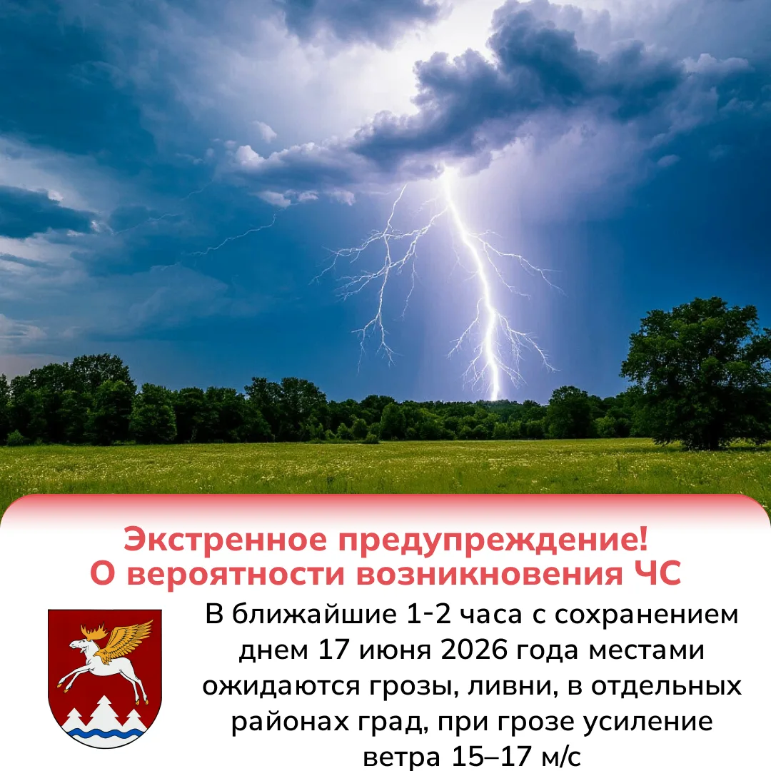 ⛈️«В ближайшие 1-2 часа с сохранением днём 17 июня 2026 года местами по Республике Марий Эл и г. Йош